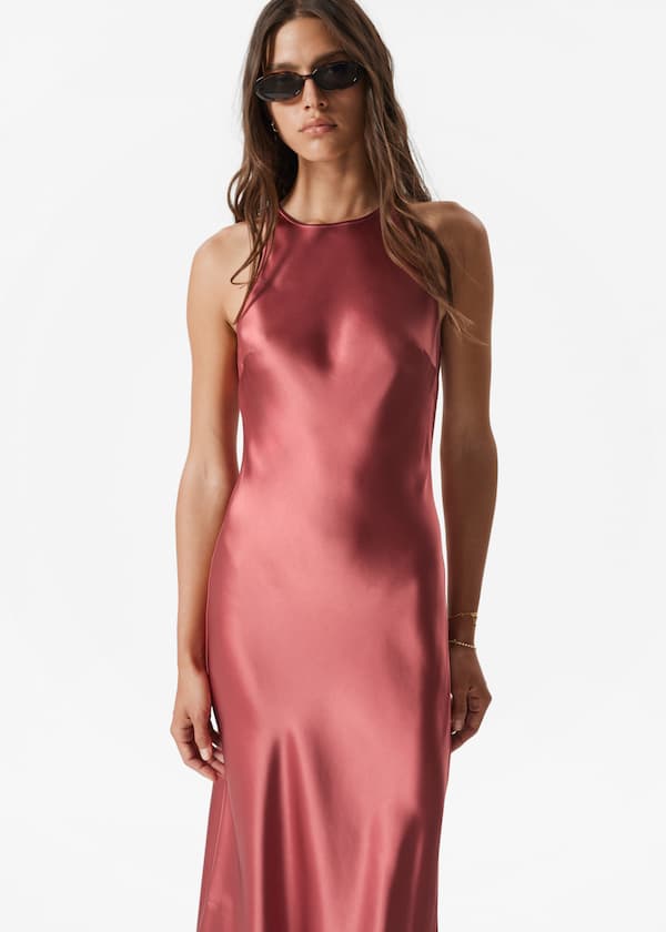 Sleeveless Satin Midi Dress