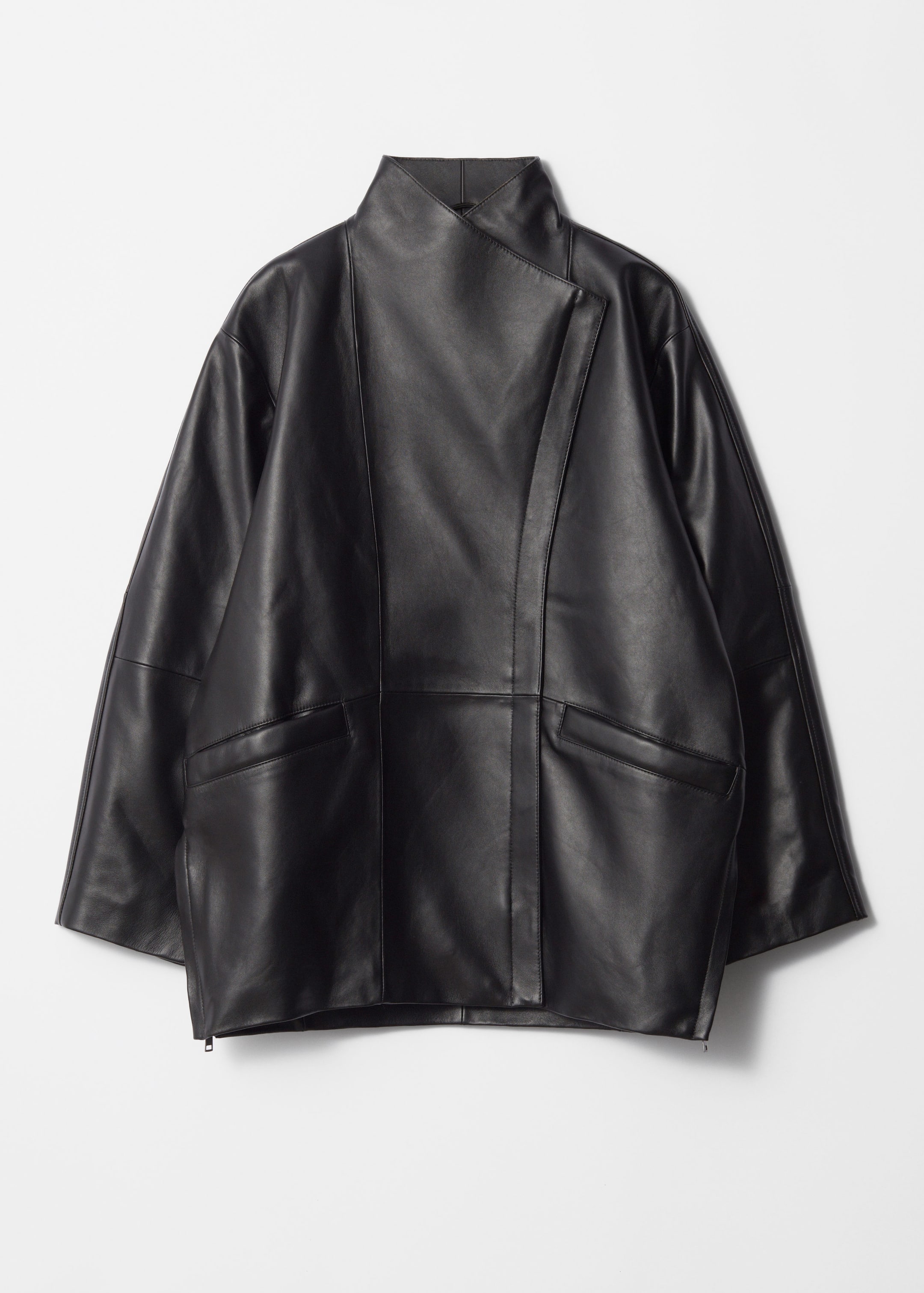 Veste cocon oversize en cuir - Noir - Still Life