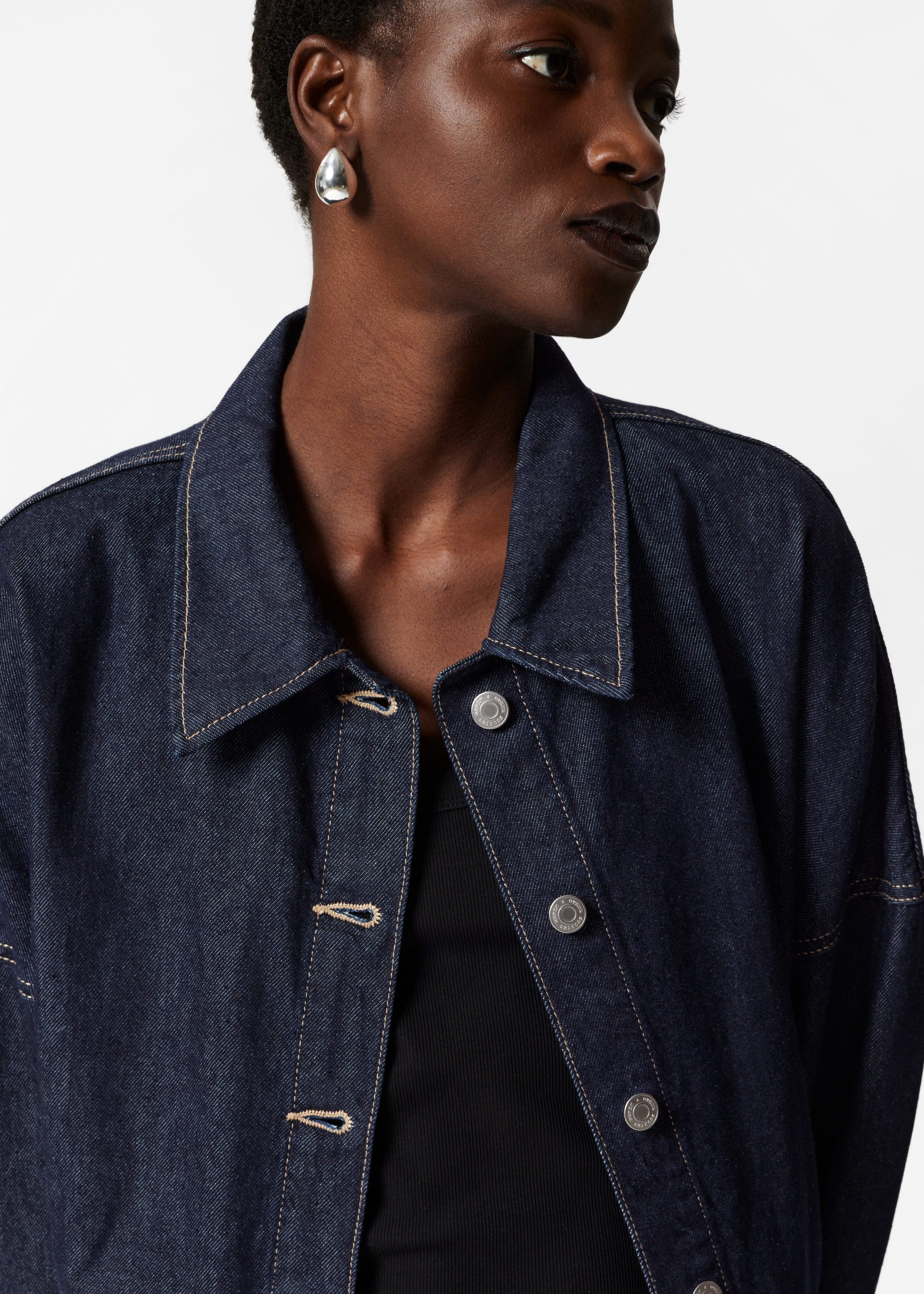 Veste oversize en jean à ceinture - Bleu - Lookbook