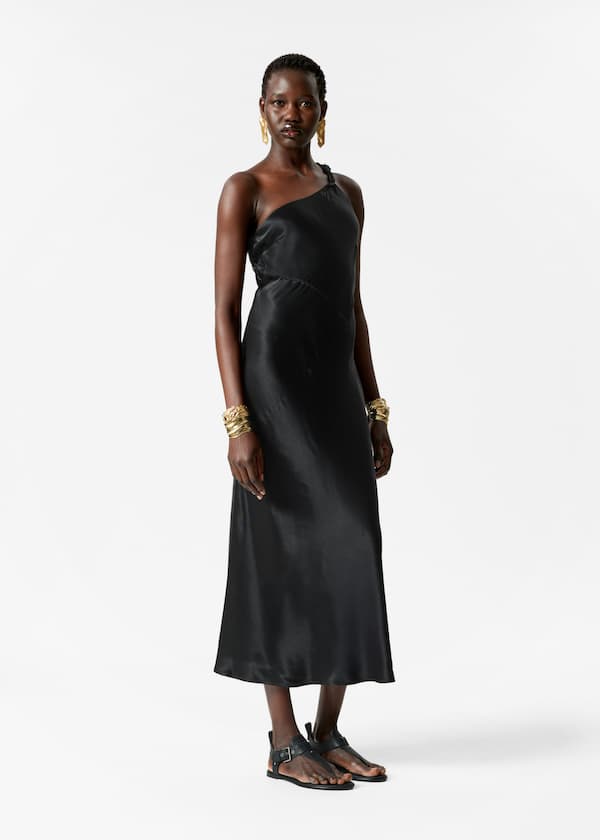 One-Shoulder Satin Midi Dress