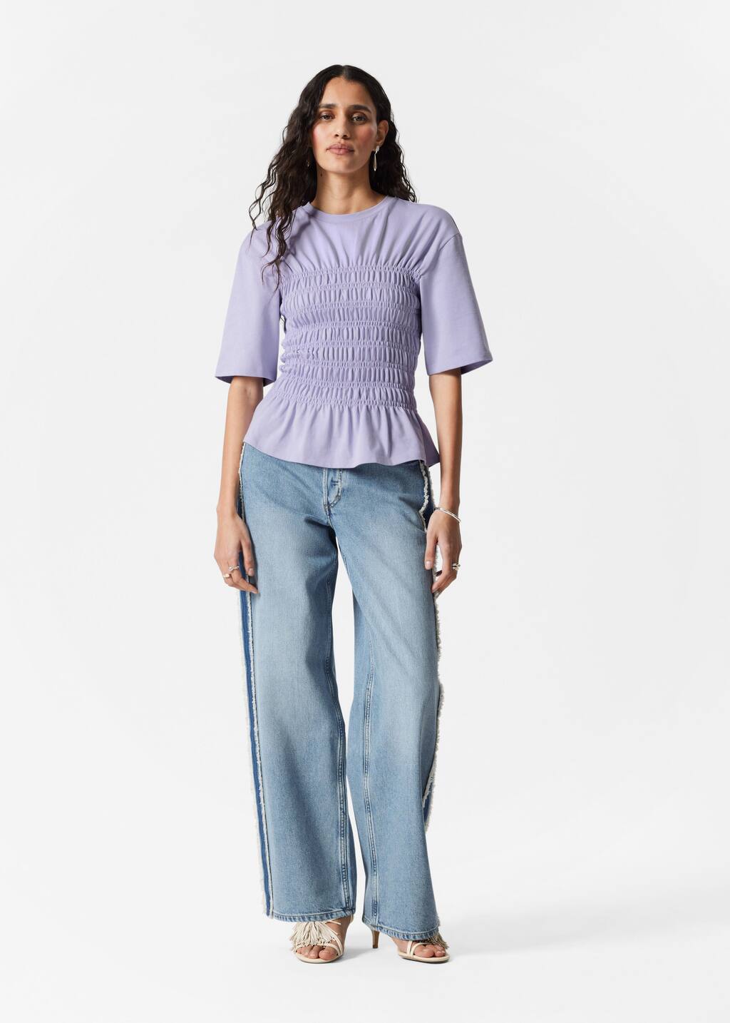 Smocked Crewneck Top - Lavender - T-shirts - & Other Stories