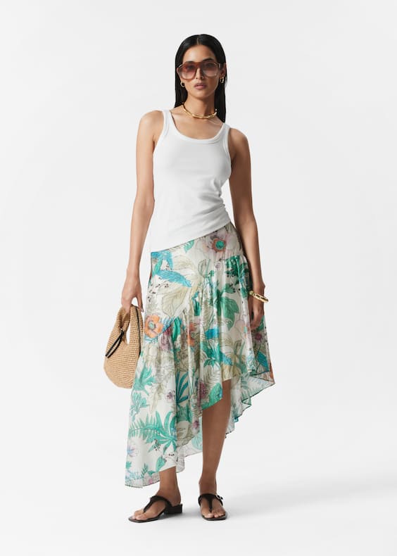 Asymmetric Ruffle Midi Skirt