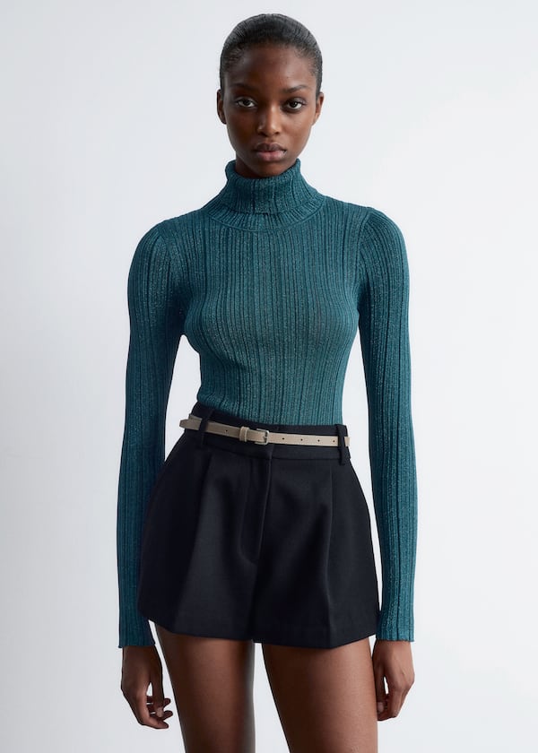Rib-Knit Lurex Turtleneck