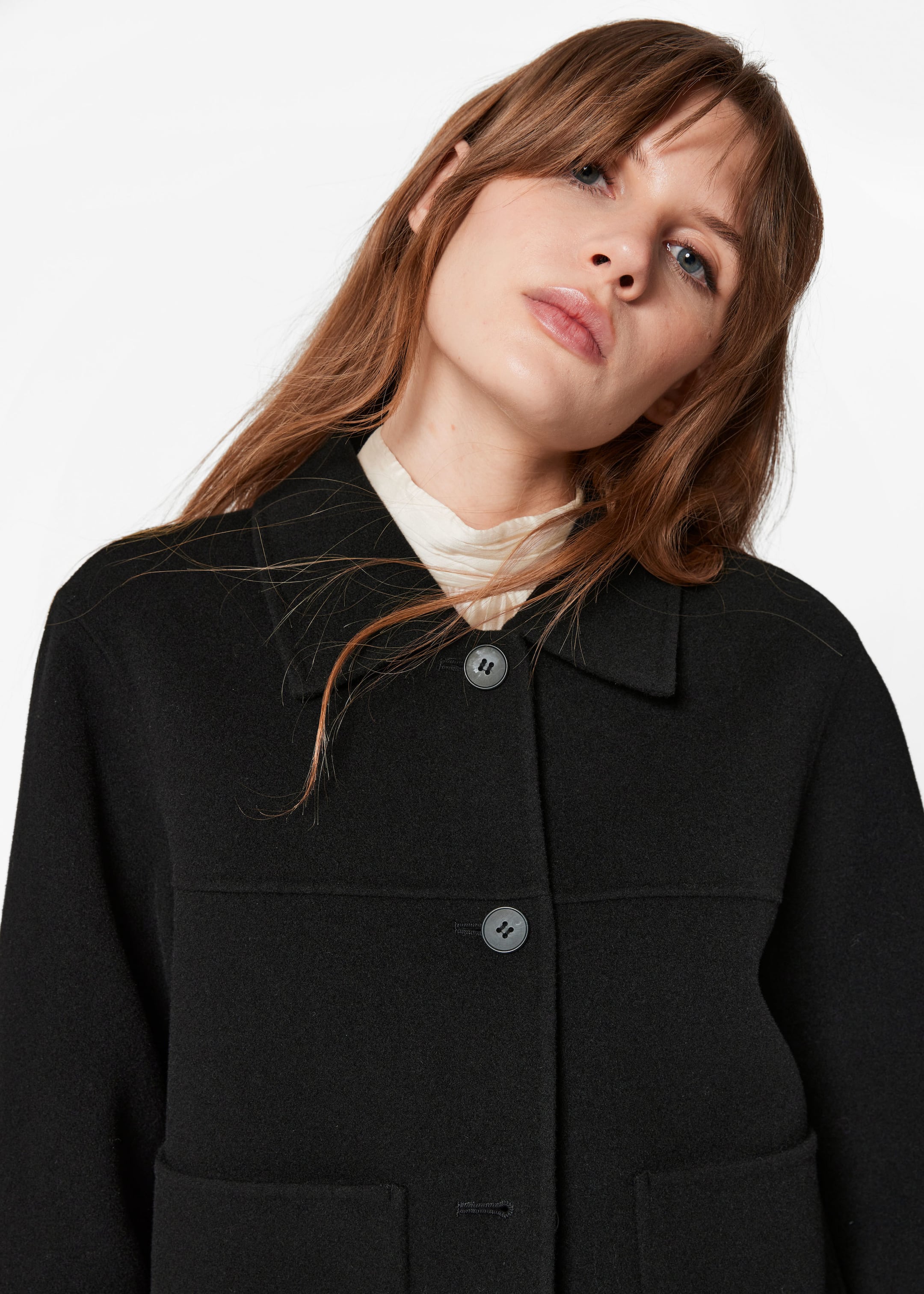 Collared Wool Jacket - Black - Lookbook