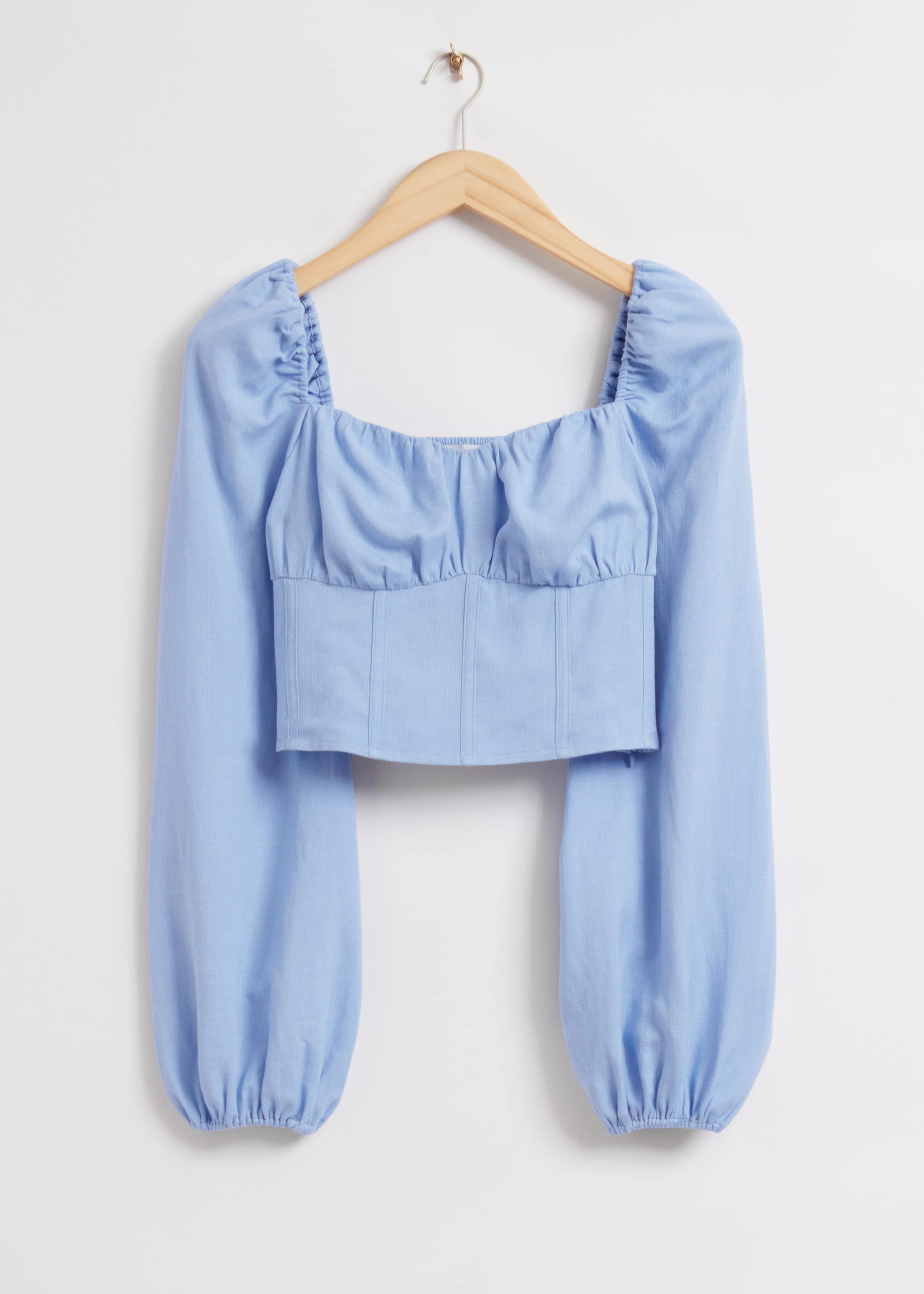 Fitted Smocked Back Corset Blouse - Light Blue - Still Life