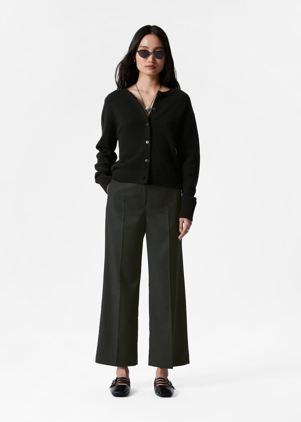 Cropped Tailored Trousers - Grey - Tailored Trousers