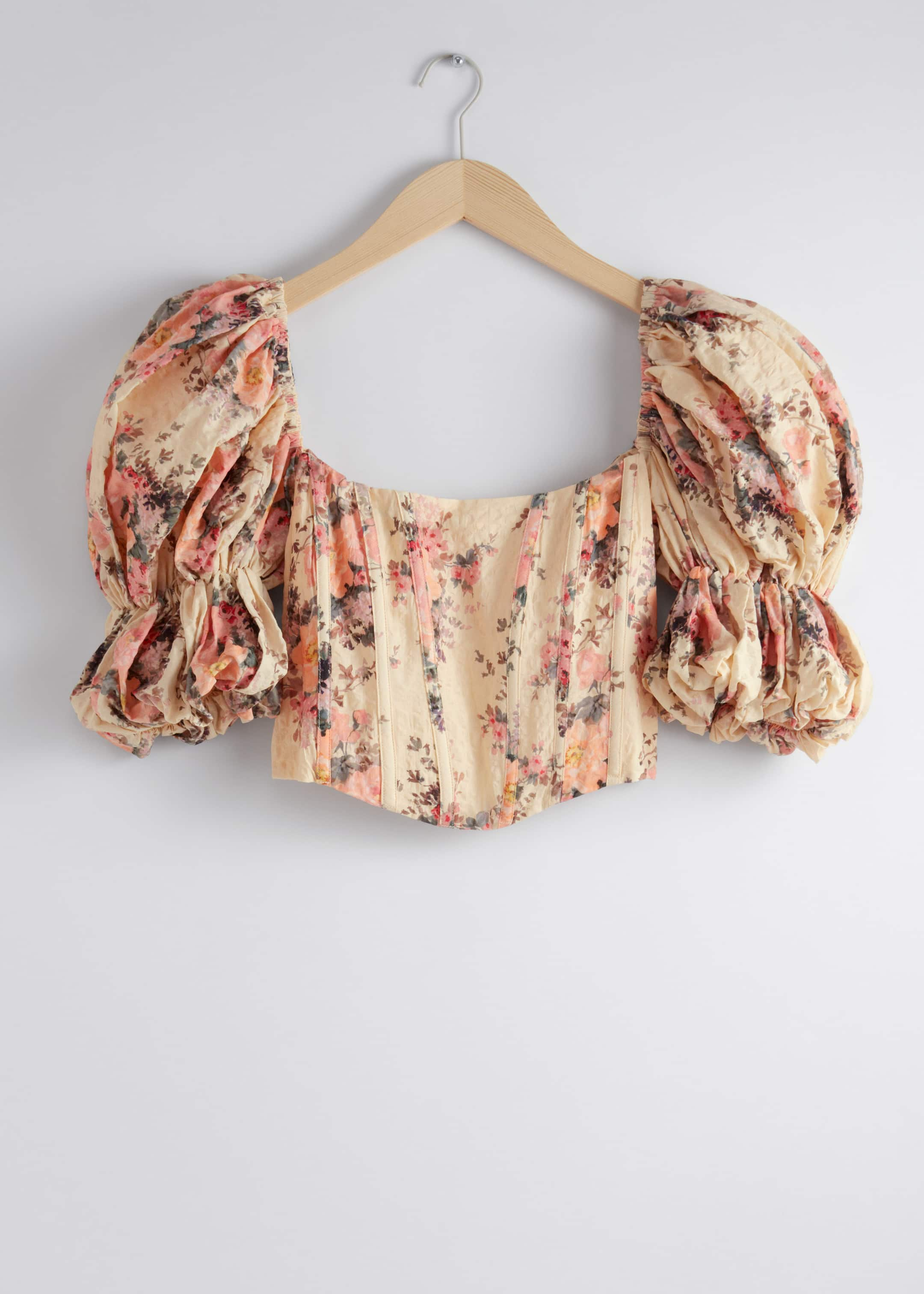 Puff-Sleeve Corset Top - Orange Florals - Still Life