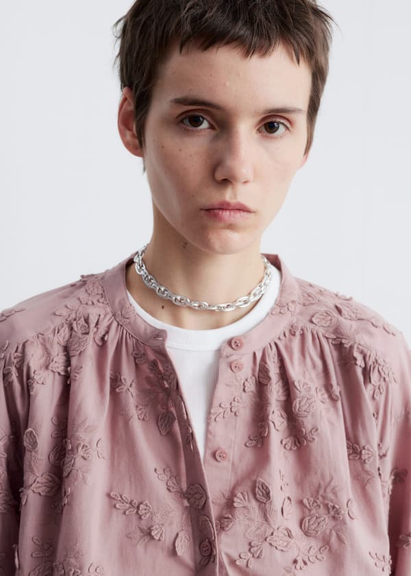 Voluminous Floral-Appliqué Blouse