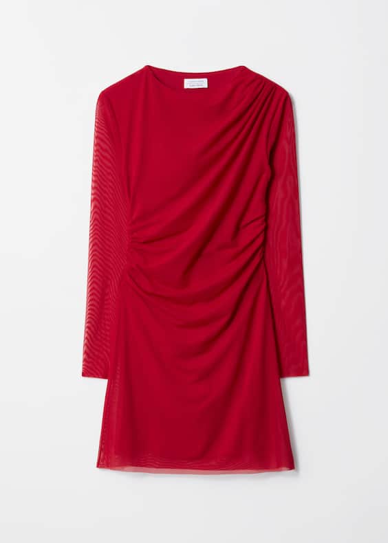 Long-Sleeve Draped Mini Dress