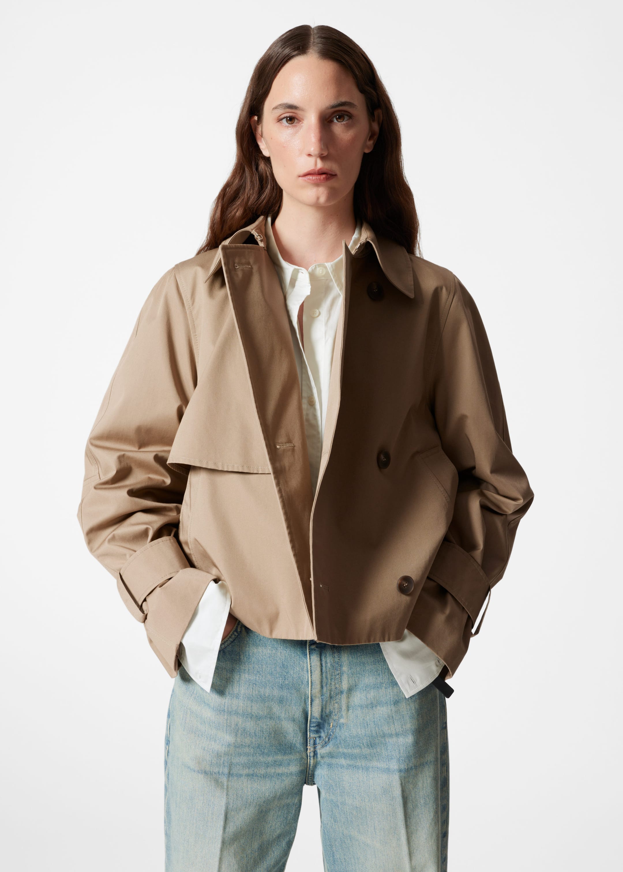 Short Trench Coat Jacket - Beige - Lookbook