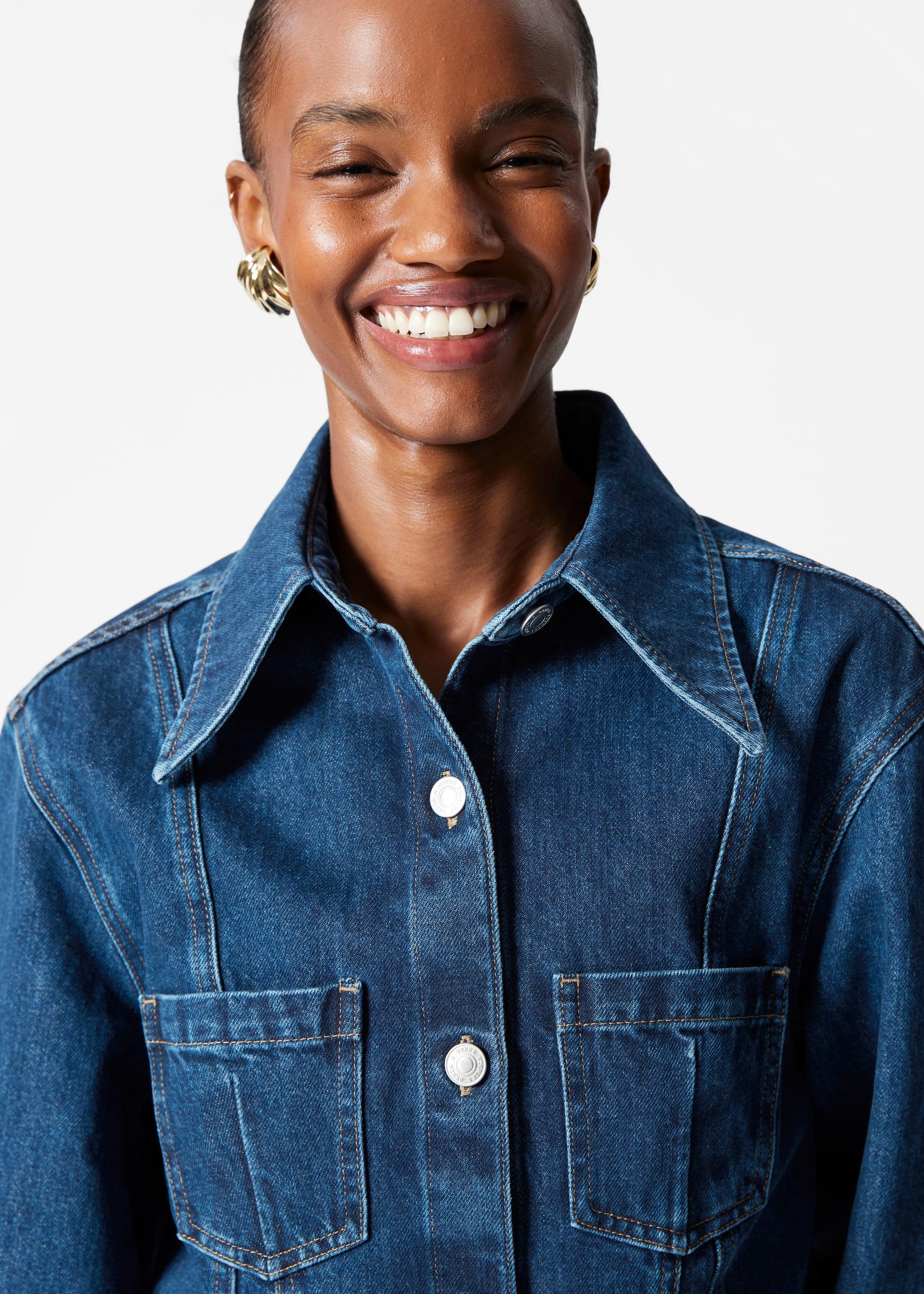 Tapered Denim Shirt - Mid blue - Lookbook