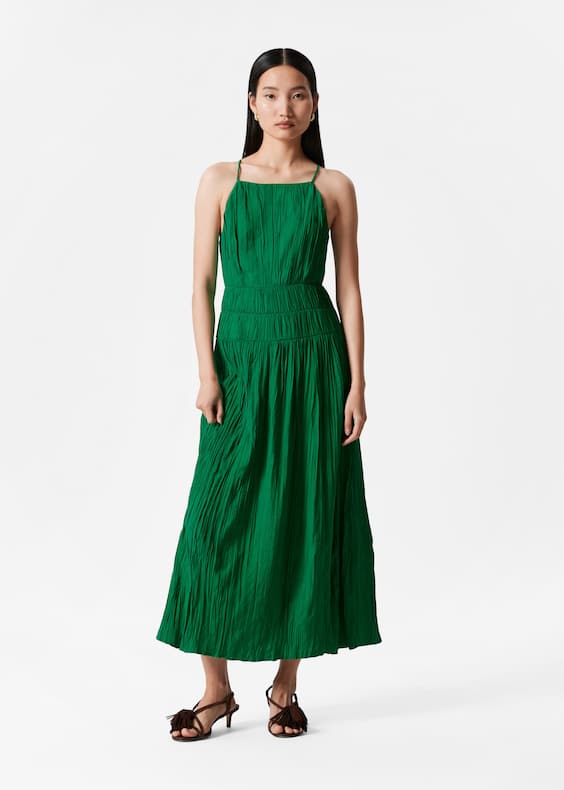 Shirred Sleeveless Midi Dress