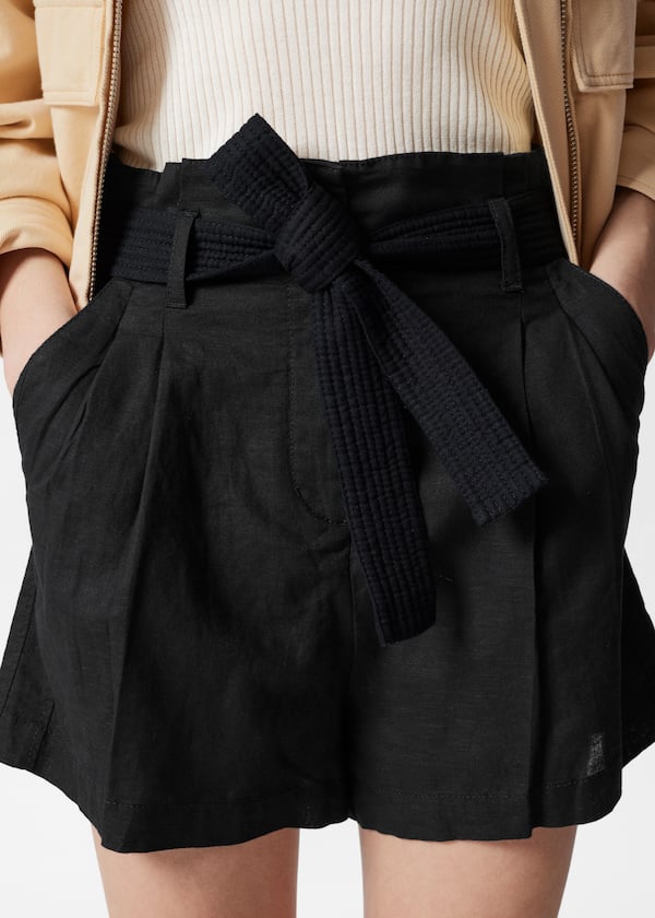 Linen-Blend Paperbag Shorts