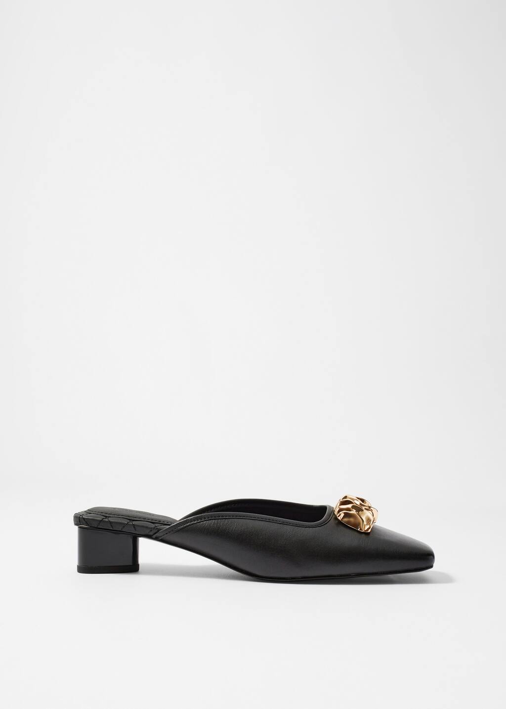 Ladies Black Mules Ladies' Metallic Black Microfibre Block