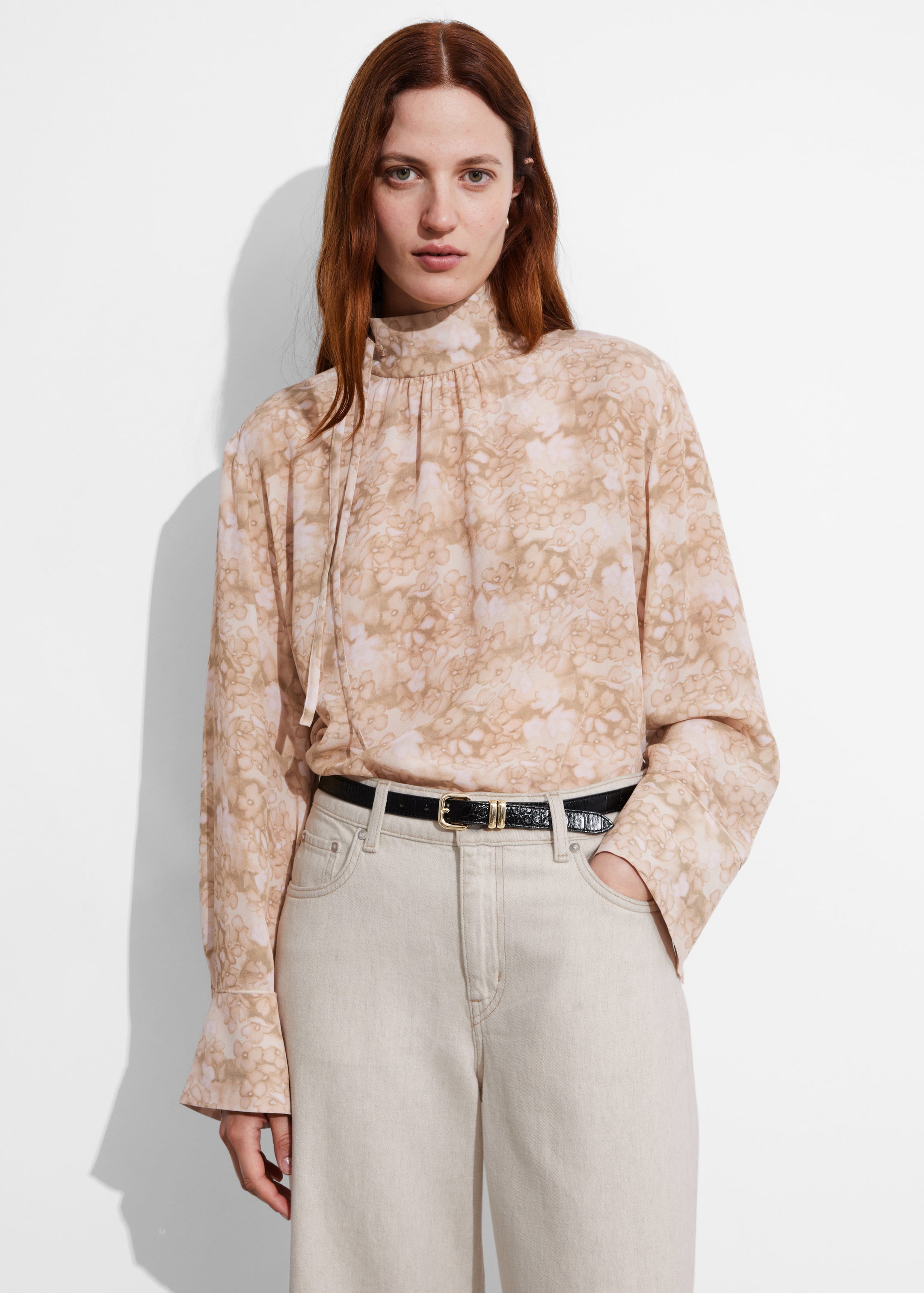 Image of High-Collar Silk Blouse