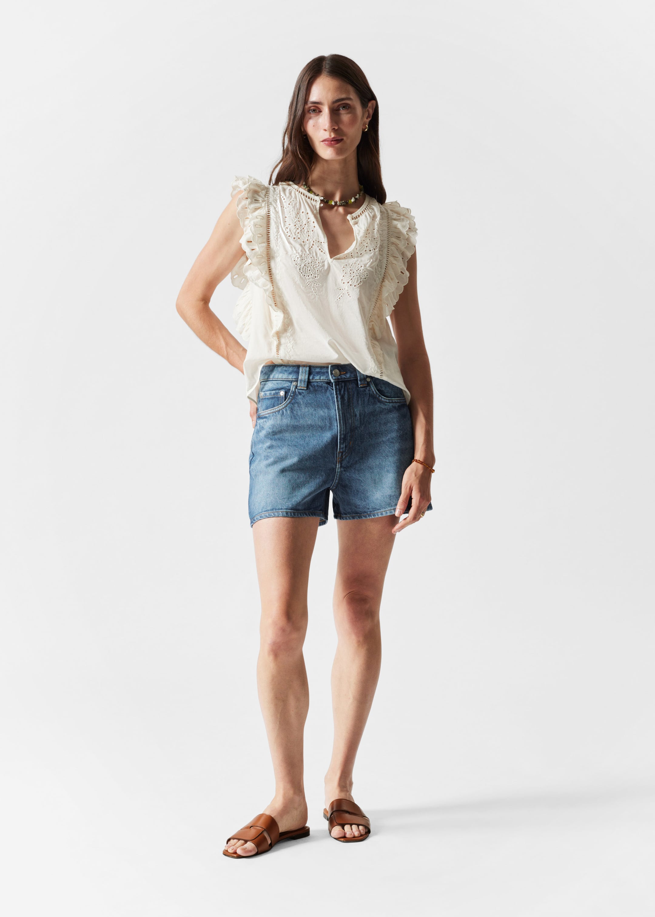 Embroidered Frill Top - Cream - Lookbook