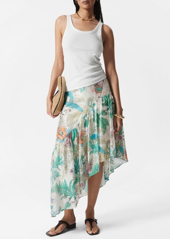 Asymmetric Ruffle Midi Skirt