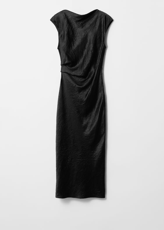 Satin Boat-Neck Midi Dress