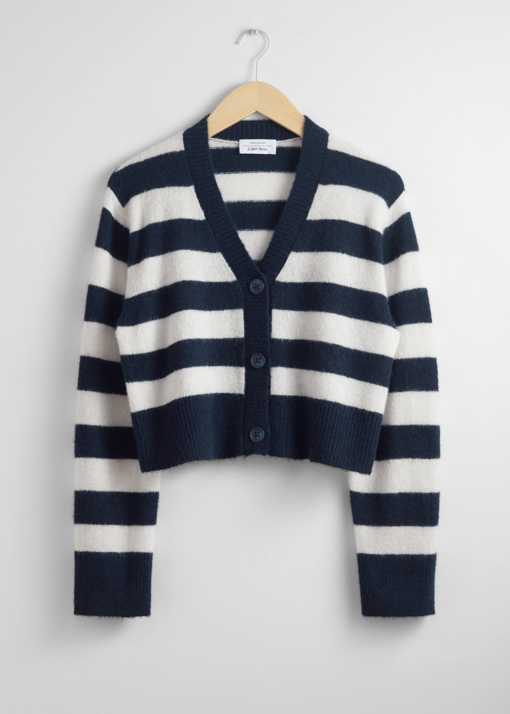 Cropped Knit Cardigan Navy White Stripes Other Stories DK