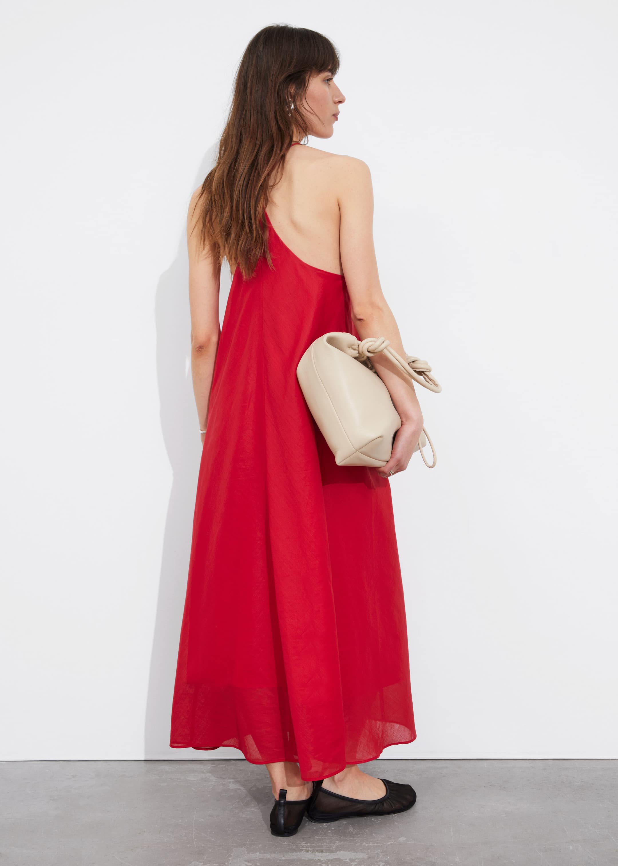 Sleeveless Halterneck Midi Dress - Red - Lookbook