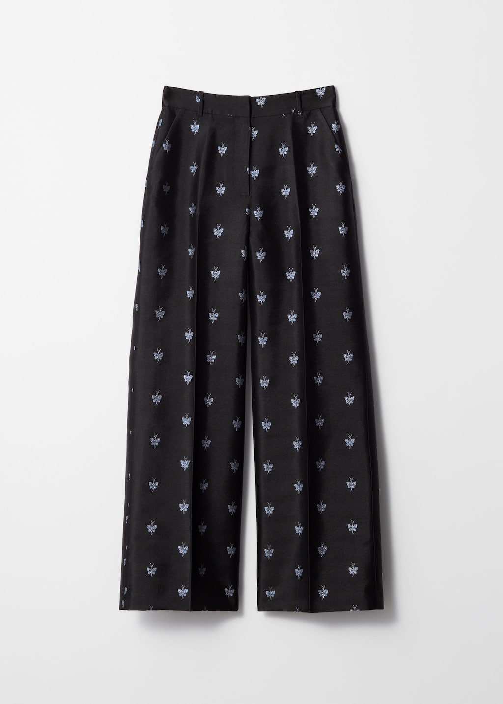 Wide Metallic-Jacquard Trousers - Black - Wide trousers