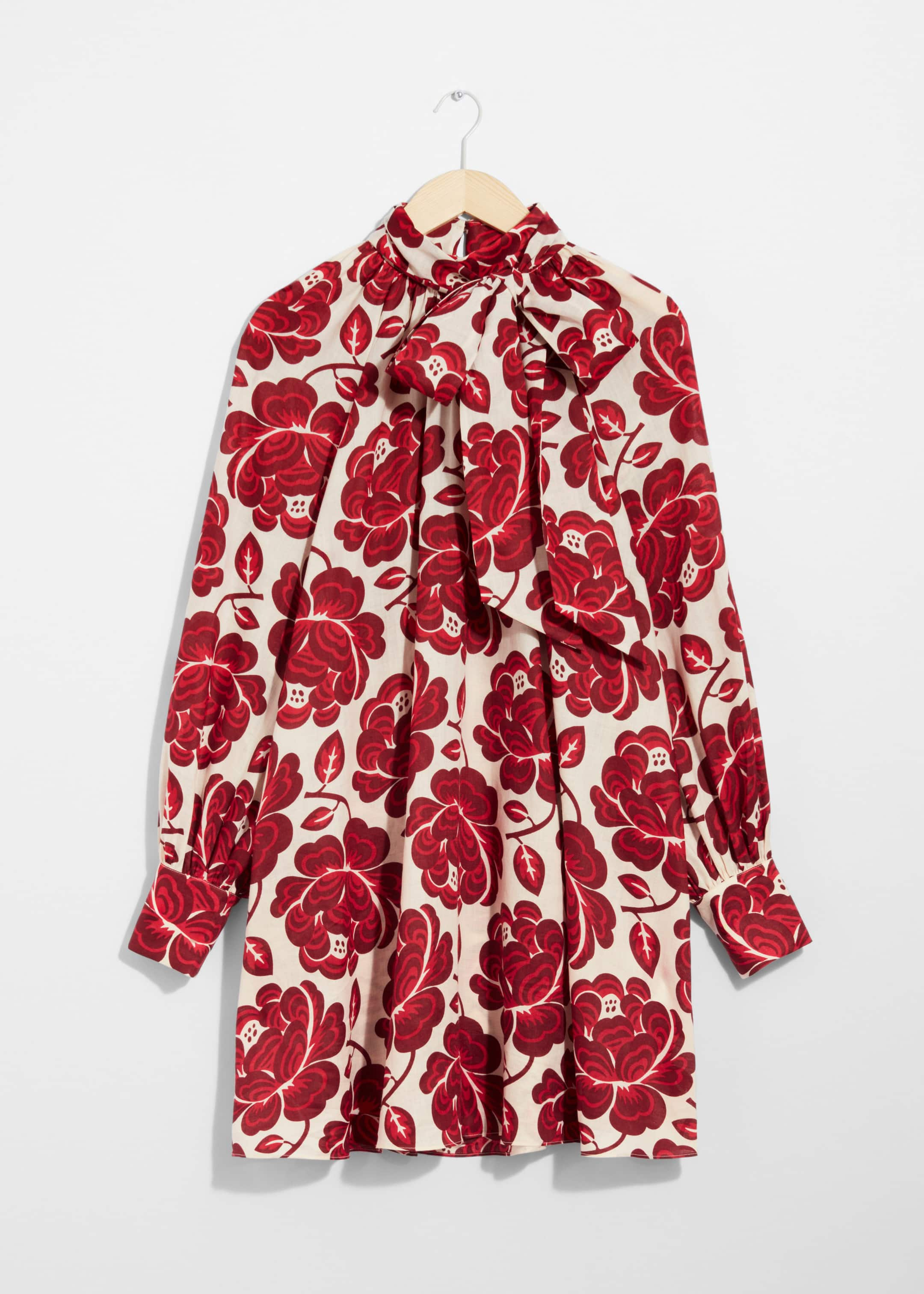 Robe courte avec lien à l’encolure - Motif fleuri rouge - Still Life