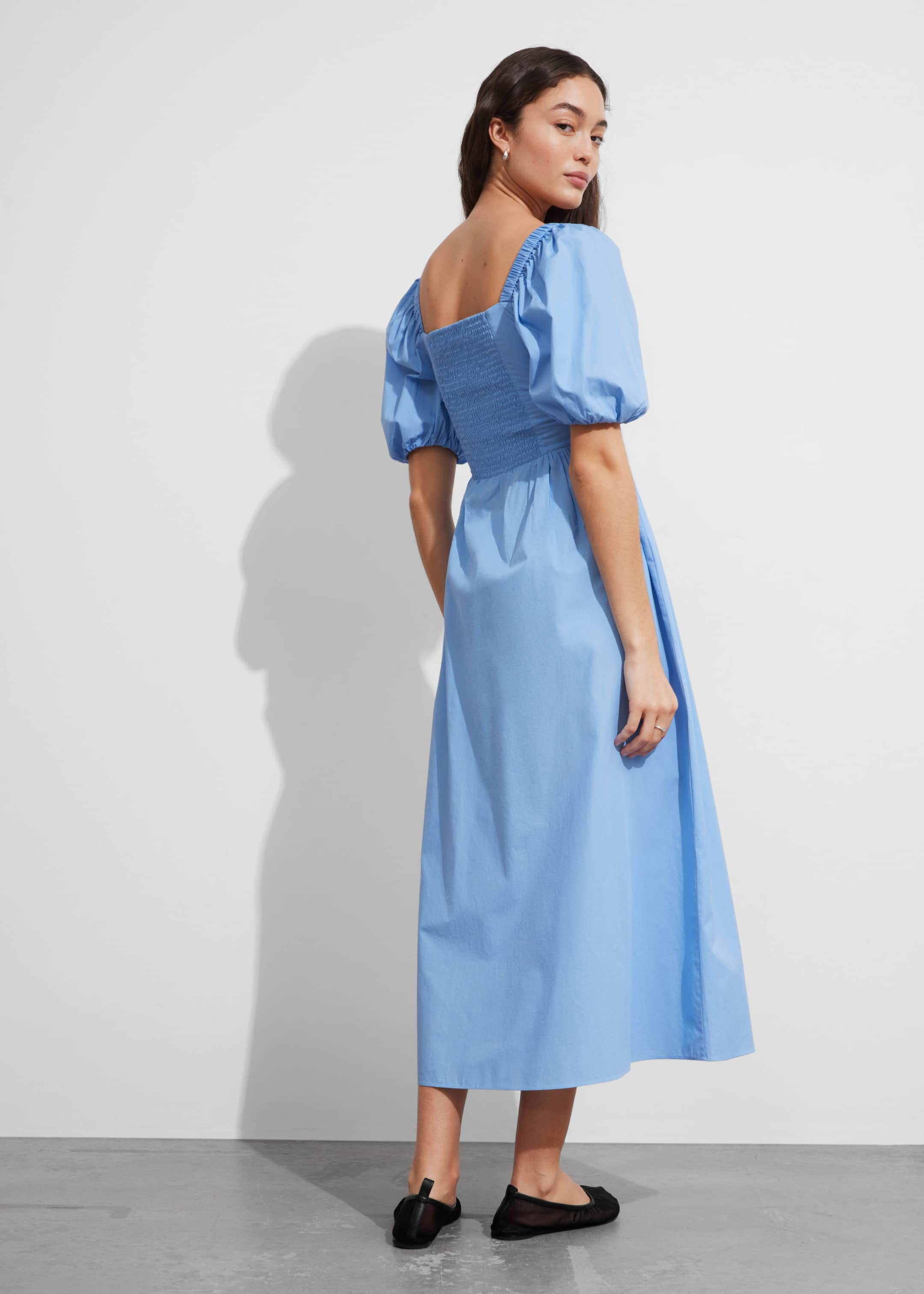 Puff-Sleeve Midi Dress - Light Blue - Lookbook