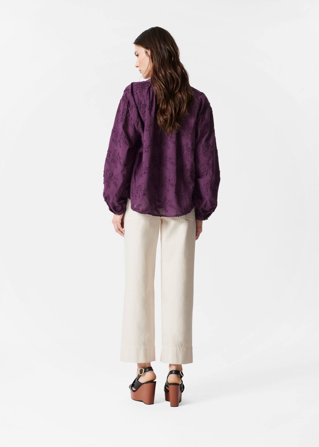 Voluminous Floral-Appliqué Blouse - Purple - & Other Stories