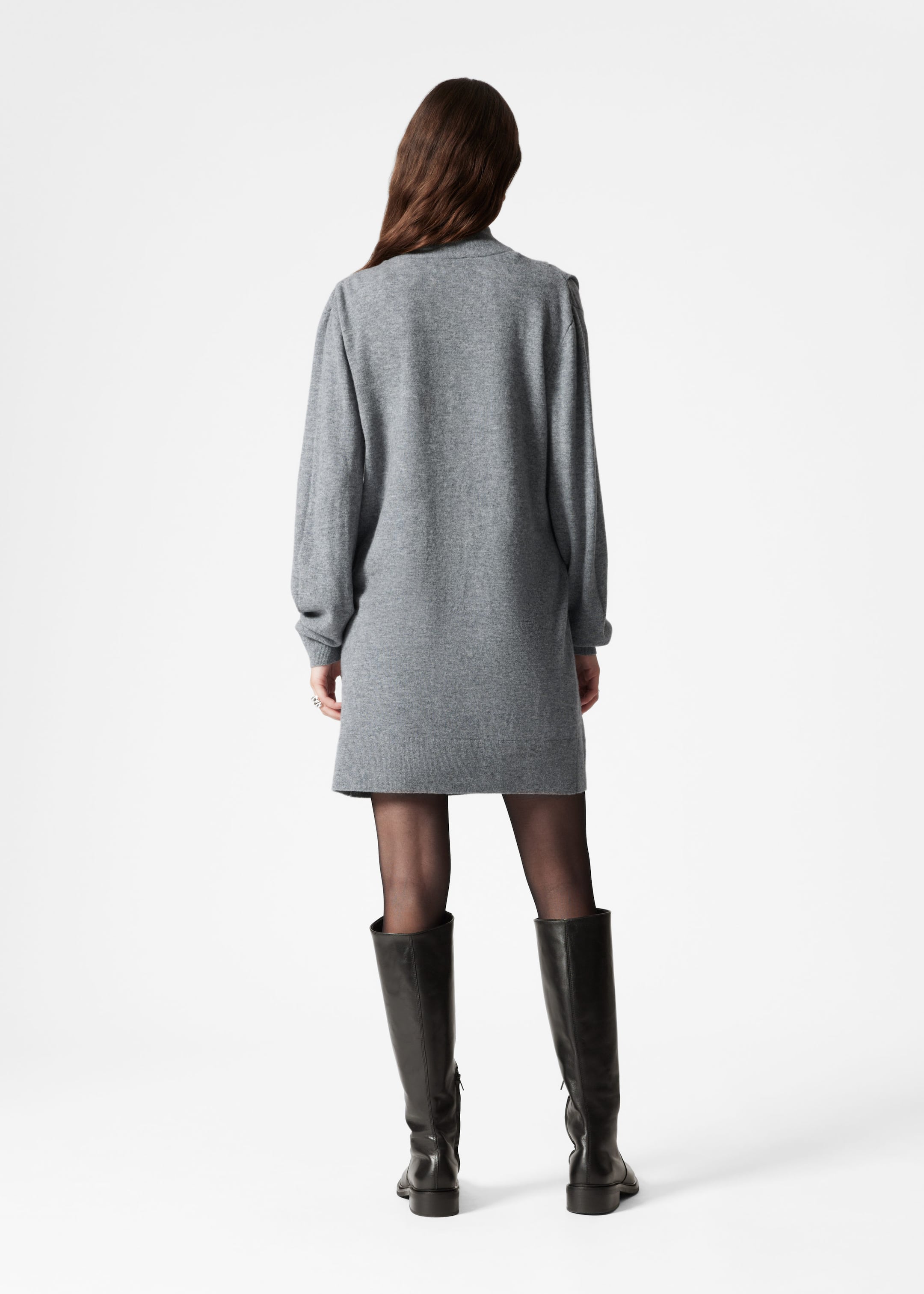 Bow-Detailed Merino Mini Dress - Grey - Lookbook