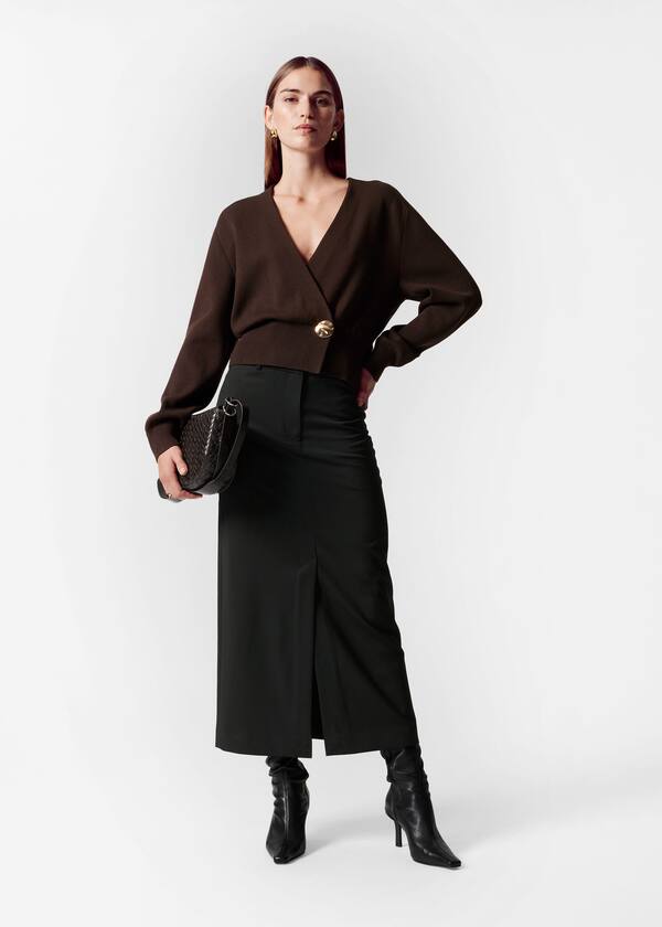Waisted Knitted Wrap Cardigan