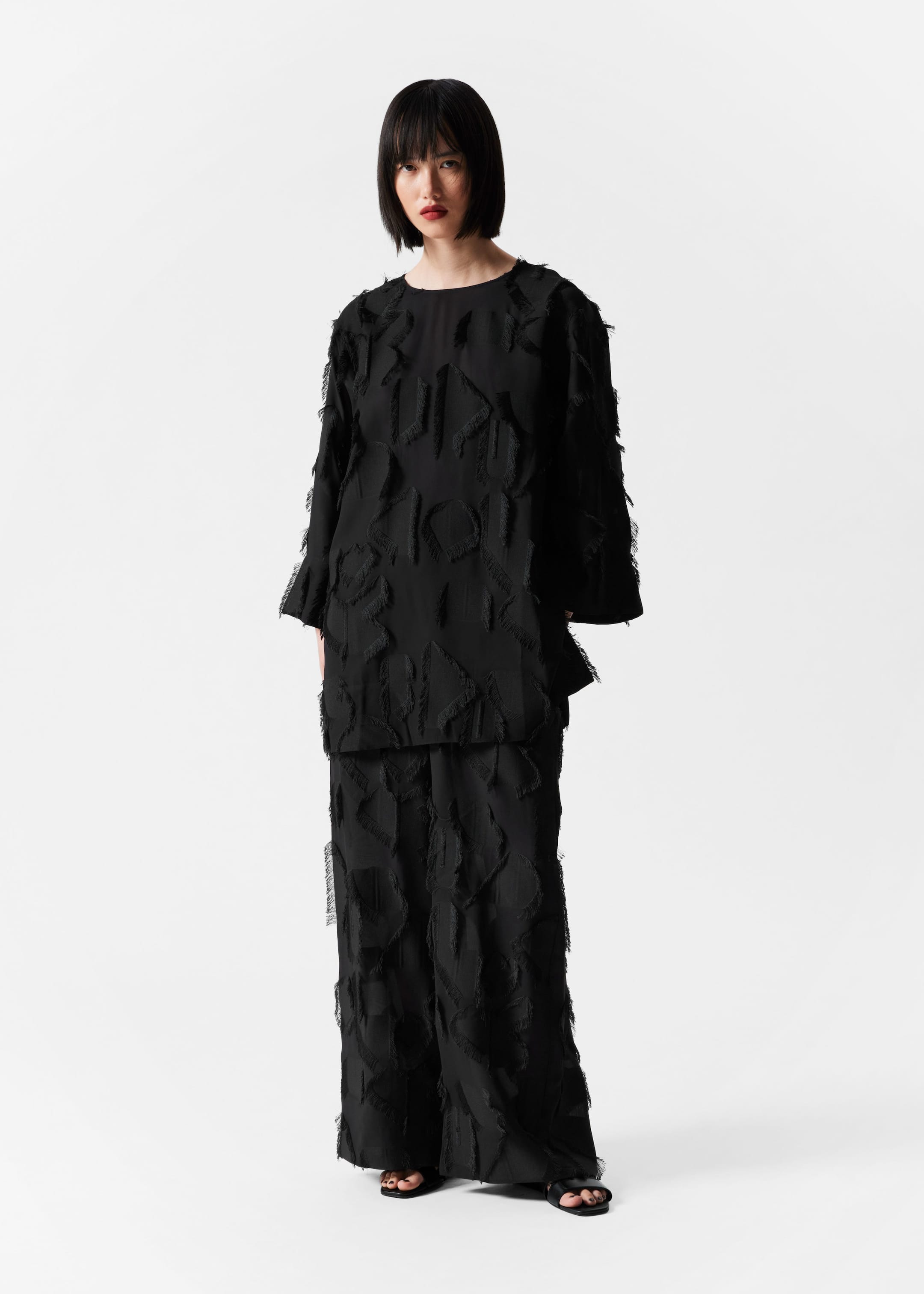 Robe-tunique courte à franges - Noir - Lookbook