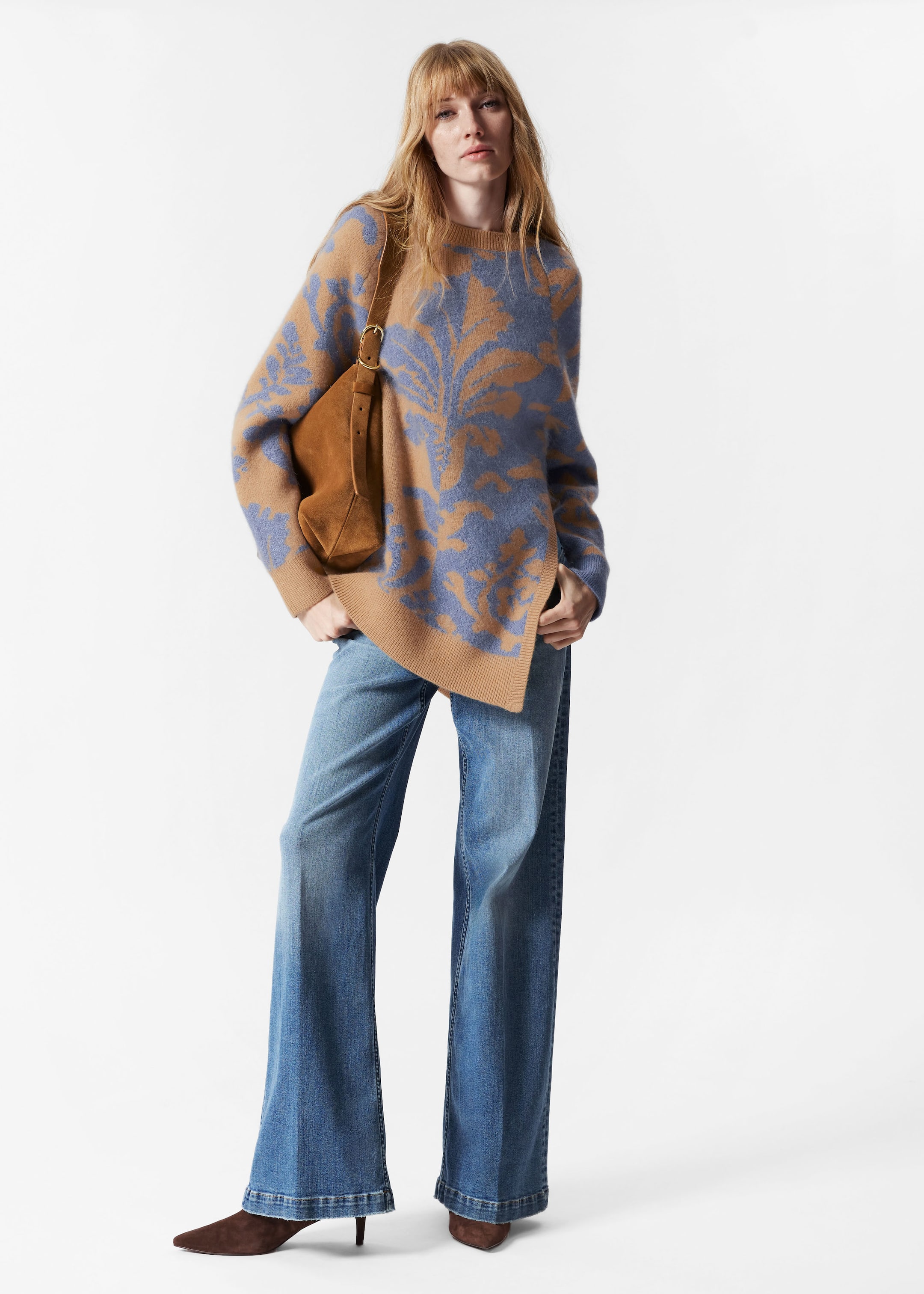 Asymmetric Jacquard Jumper - Blue / Beige - Lookbook