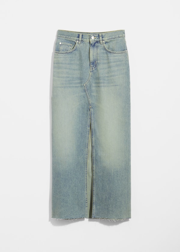 Front-Slit Denim Midi Skirt