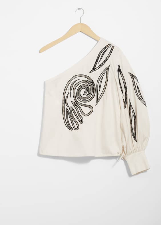 Embroidered One-Shoulder Top
