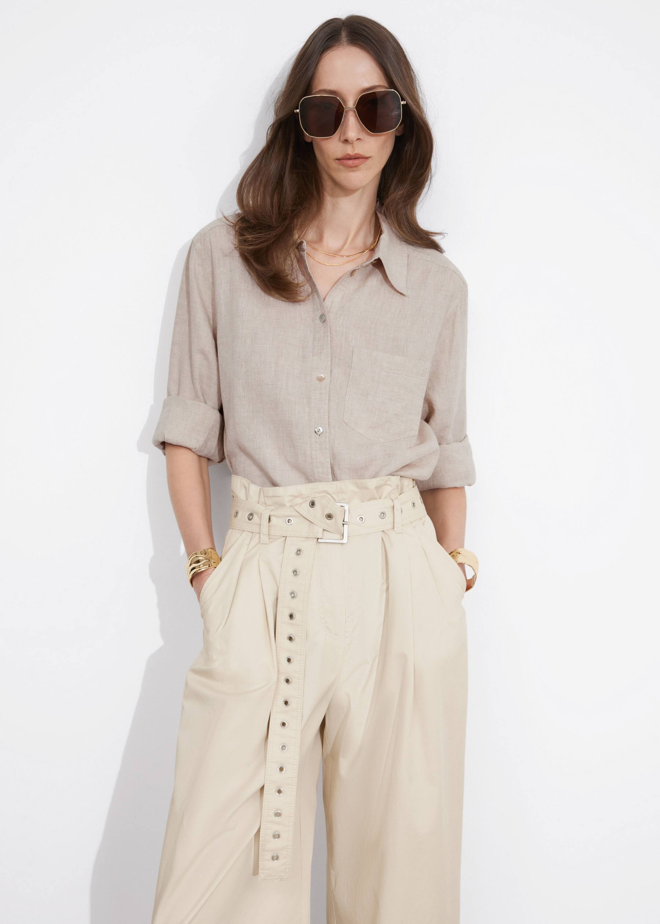 Eyelet-Belt Paperbag Trousers - Black - Lookbook