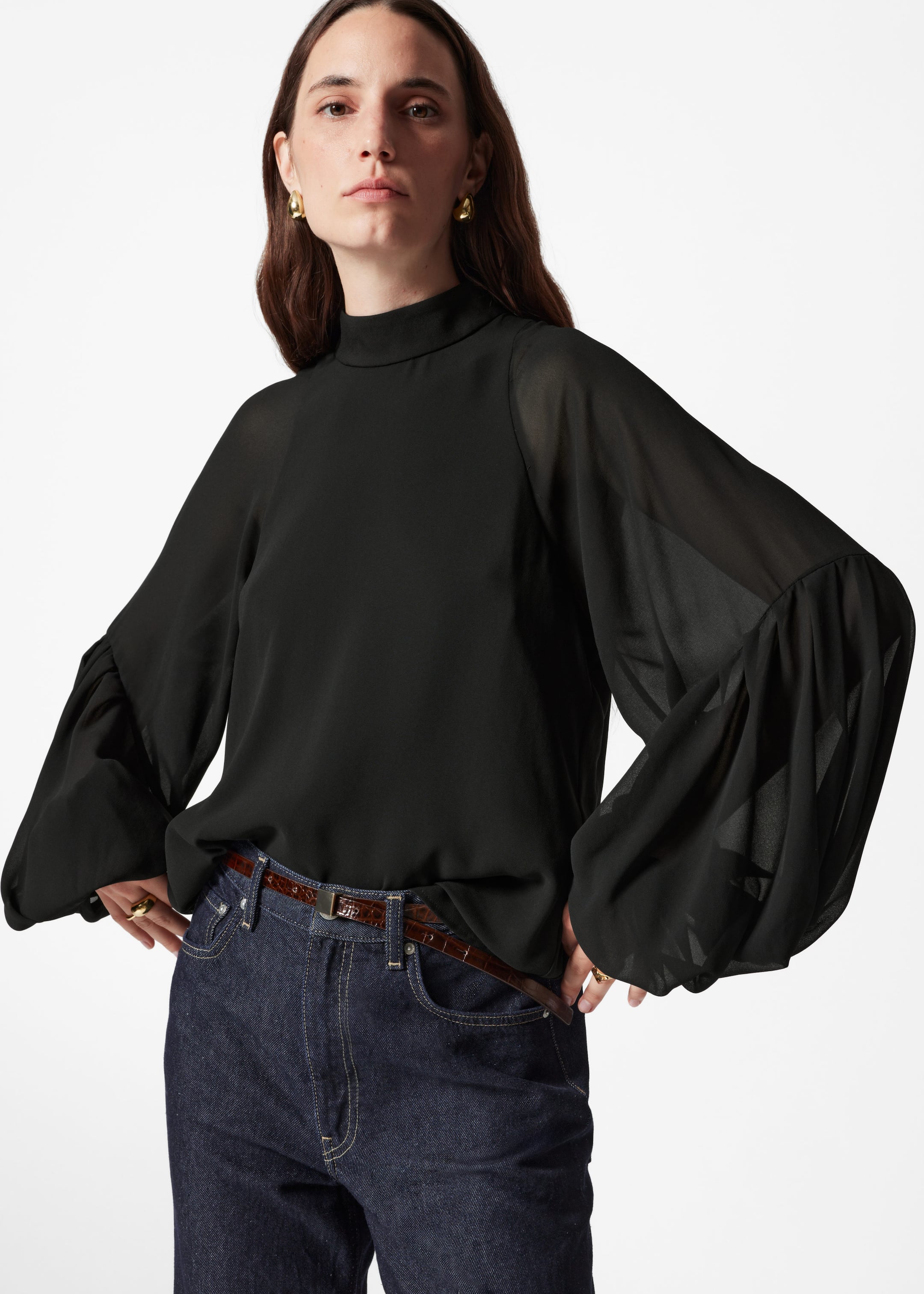 Image of Blouse transparente à manches volumineuses