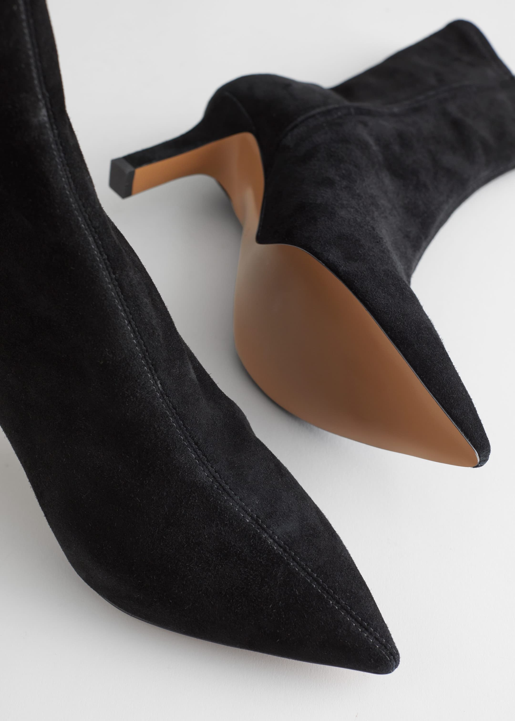 Pointed Suede Sock Boots - Black - Still Life