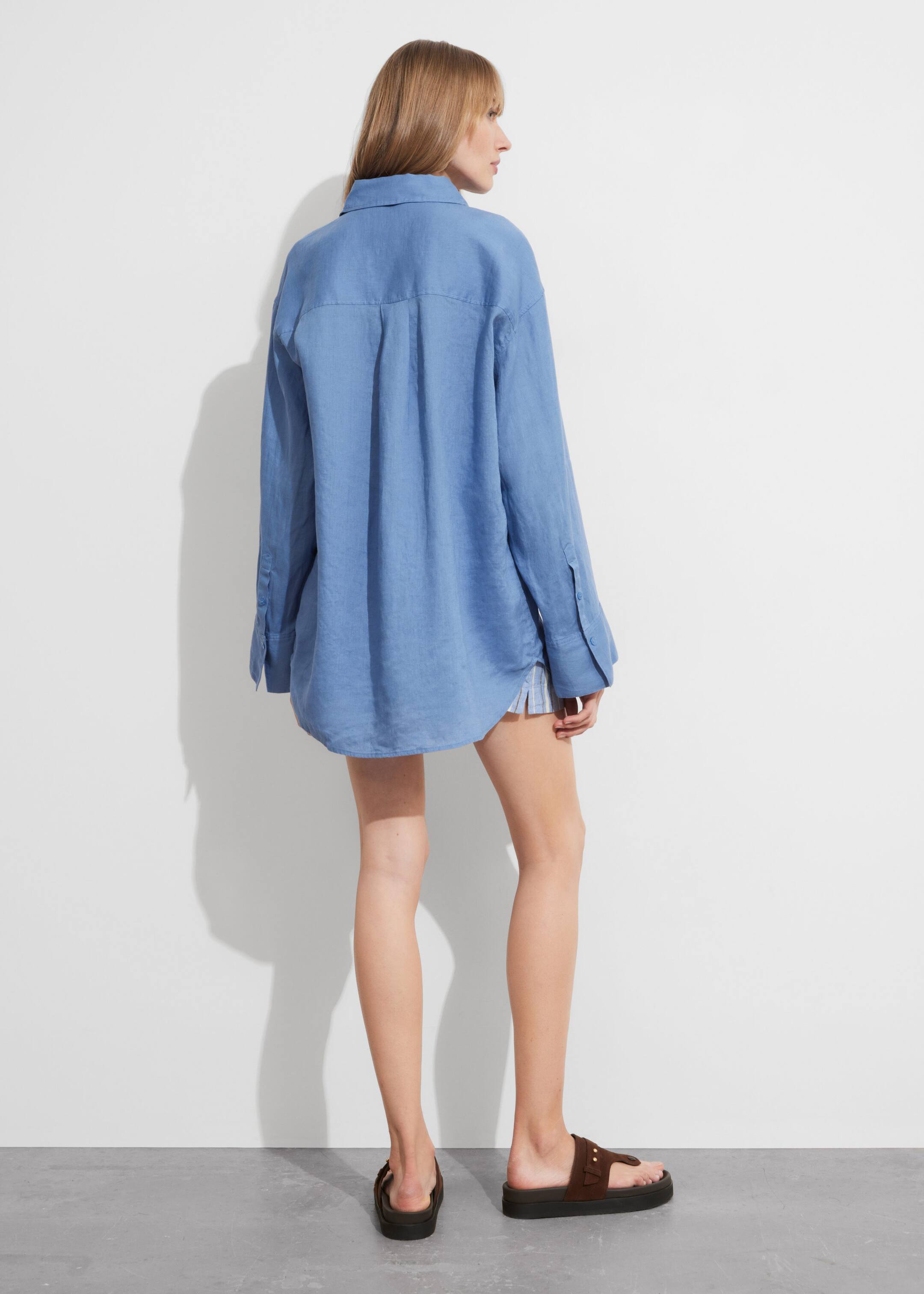 Chemise oversize en lin - Bleu - Lookbook