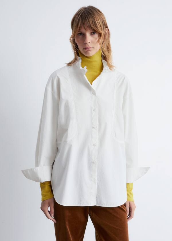 Long Stand-Collar Cotton Shirt