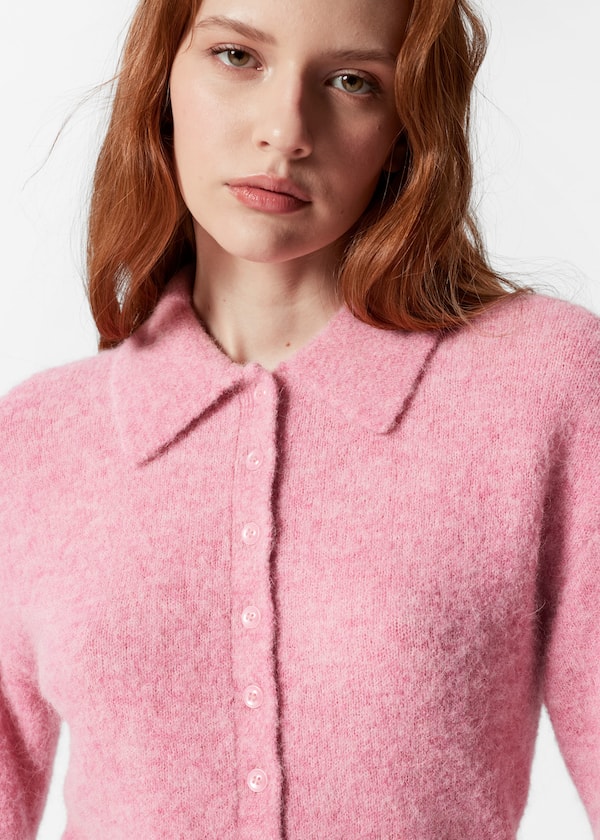 Alpaca-Blend Short-Sleeve Cardigan