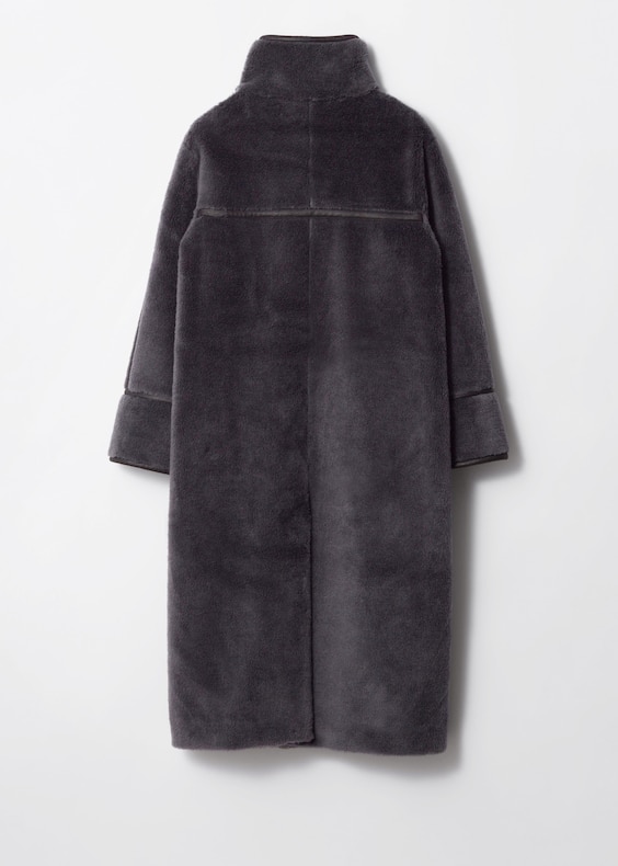 Funnel-Neck Faux Shearling Coat