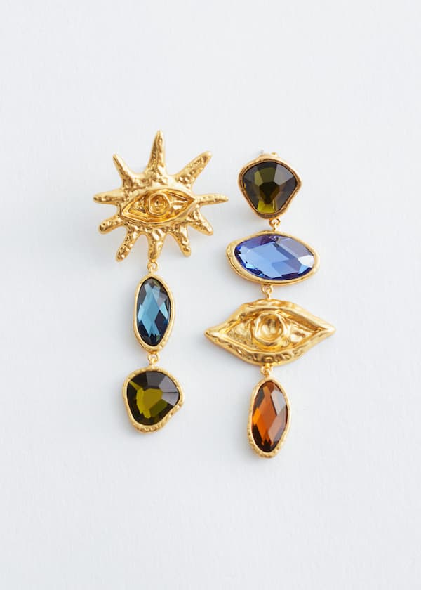 Mismatched Long Crystal Earrings