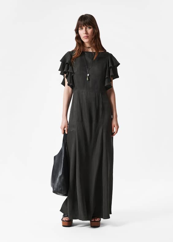 Frilled Satin Maxi Dress