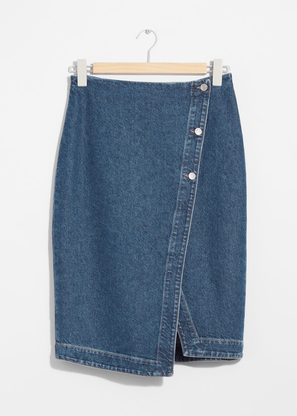 Denim Wrap Midi Skirt