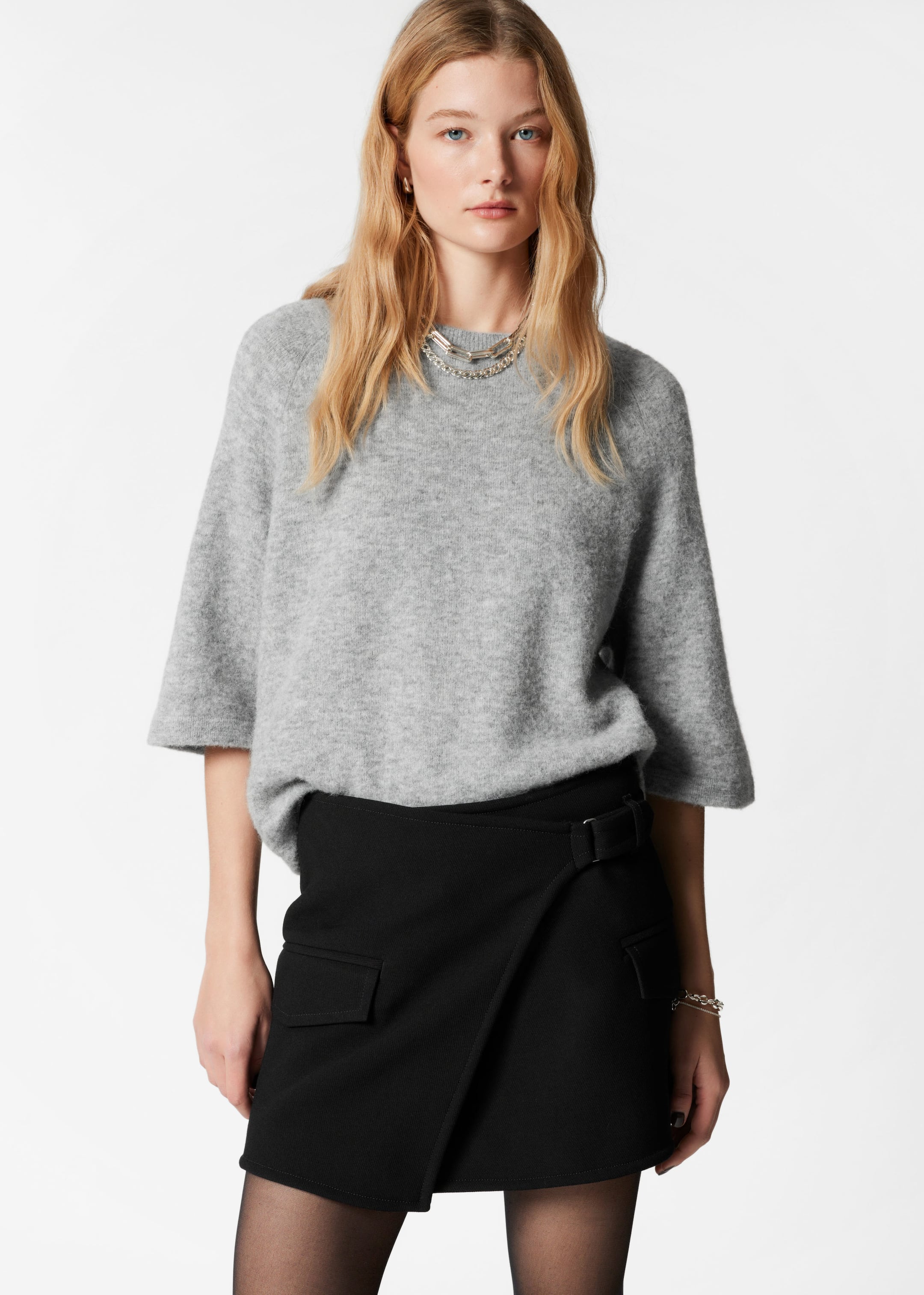 Asymmetric Wrap Mini Skirt - Black - Lookbook