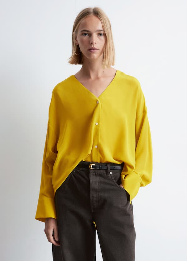 Oversized V-Neck Silk Blouse