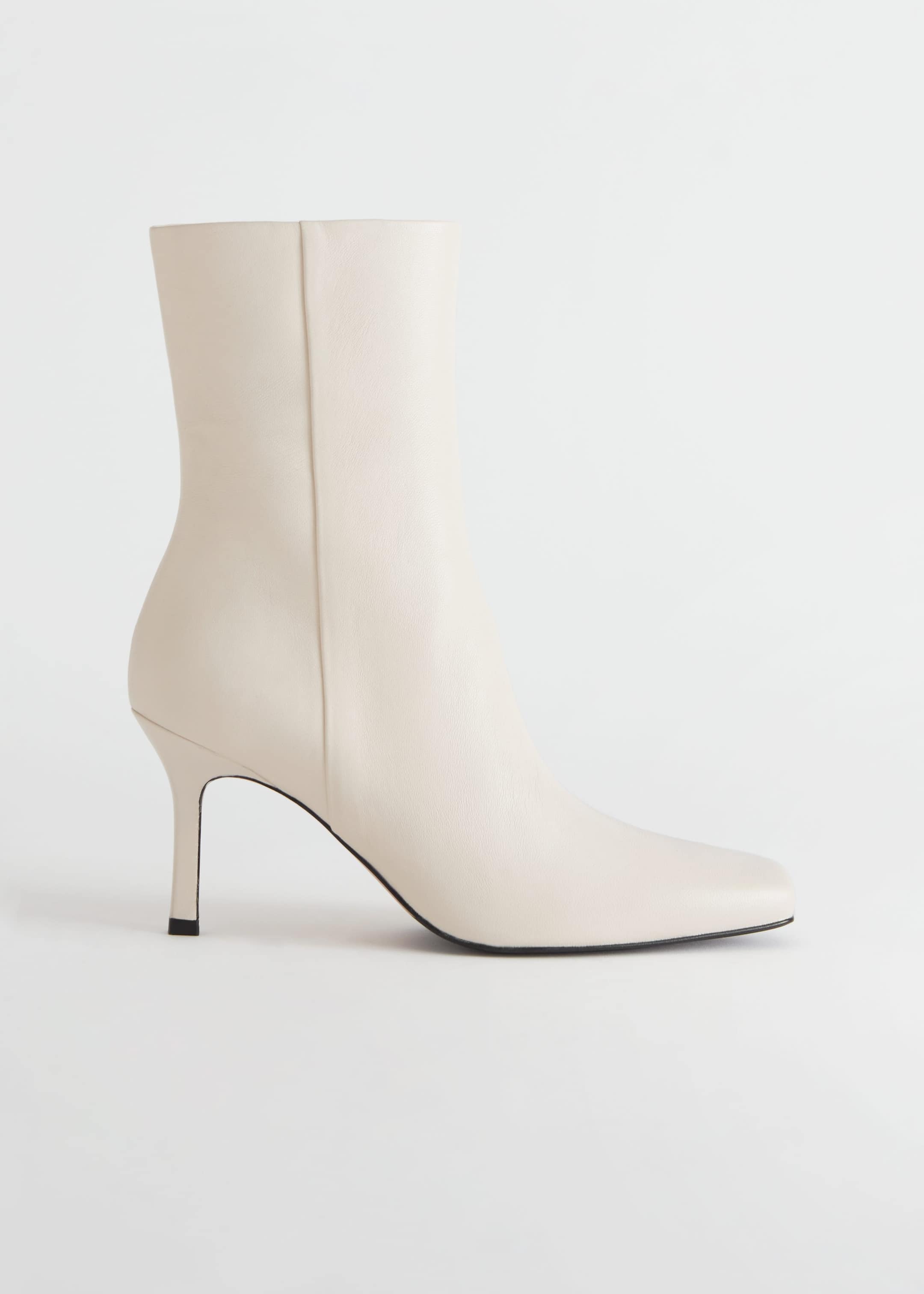 Thin Heel Leather Boots - White - Still Life