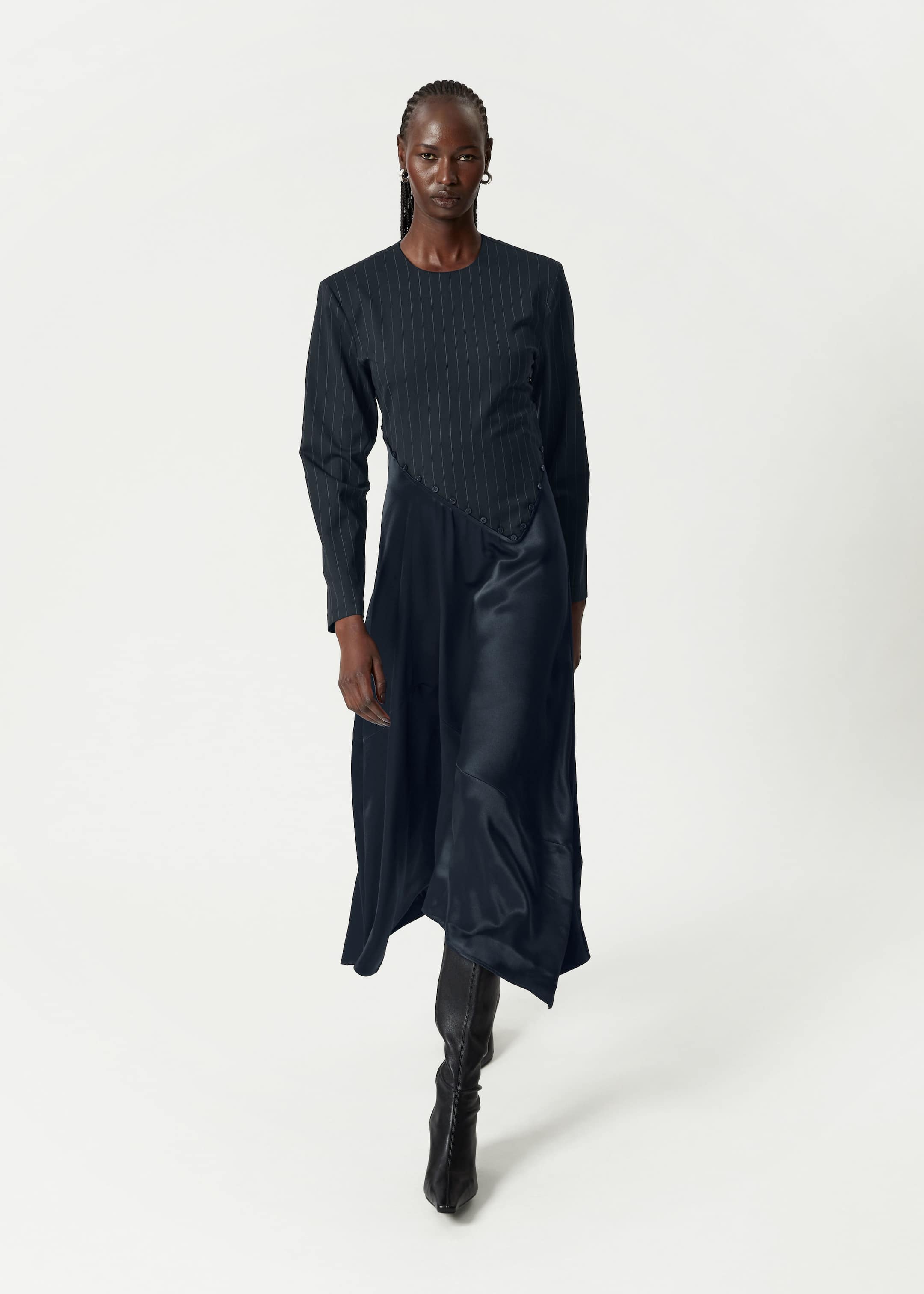 Asymmetric-Hem Maxi Dress - Navy - Lookbook