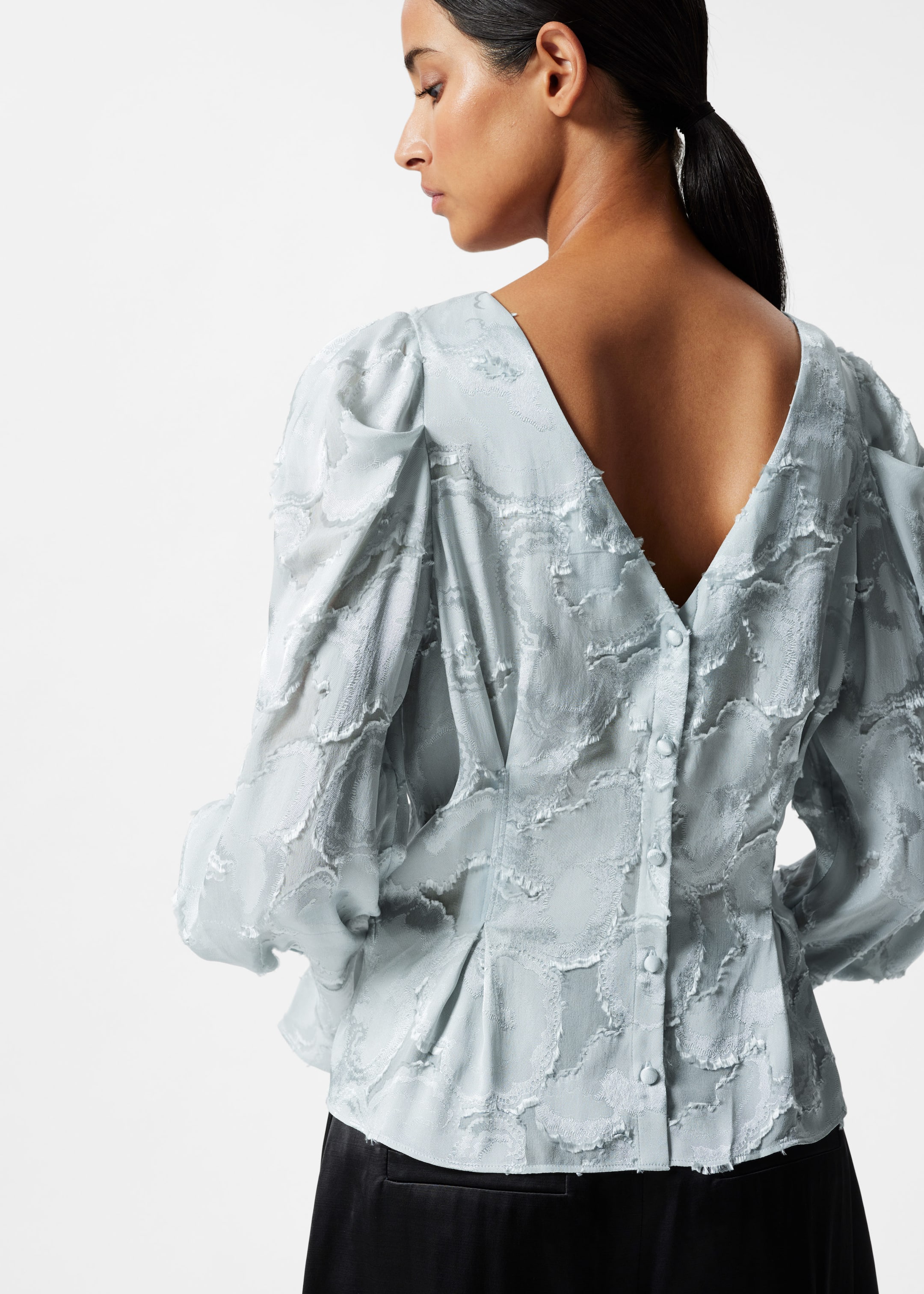 Silk-Blend Jacquard Blouse - Pale Blue - Lookbook