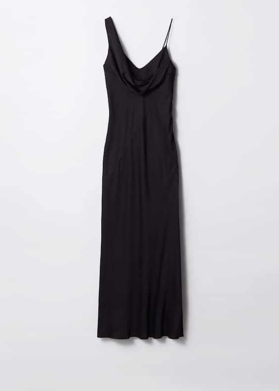 Asymmetric Cowl-Neck Midi Dress